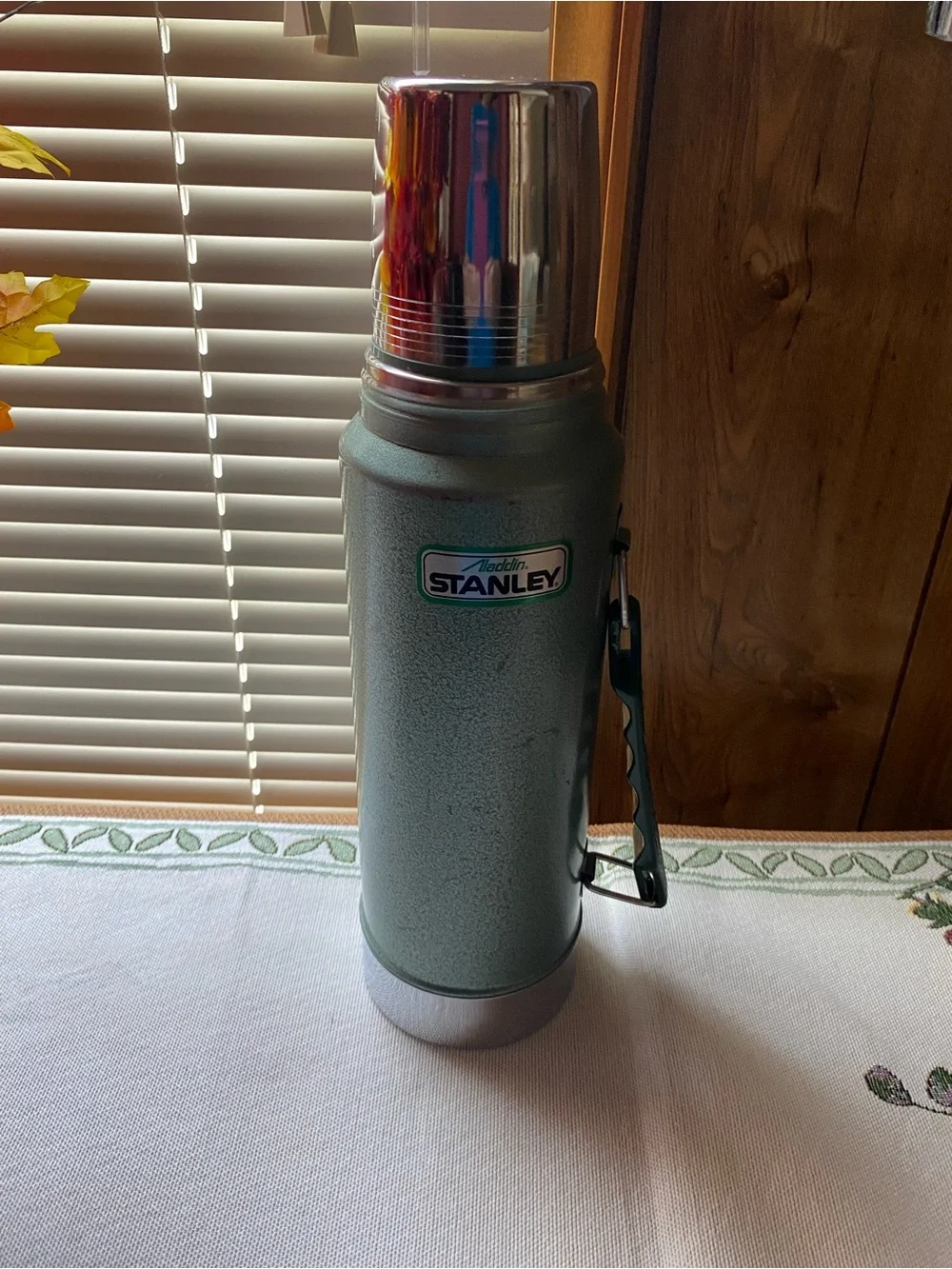 Vintage Stanley Green Textured Vacuum Bottle with Silver Cap - Picture 1 of 6